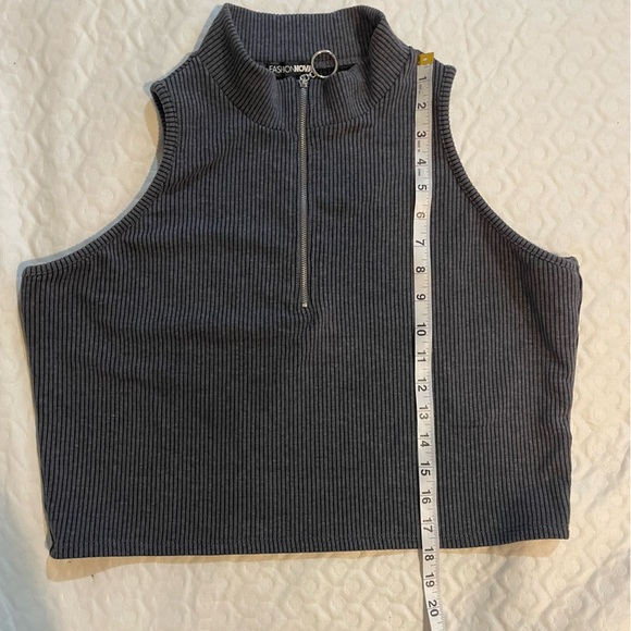Fashion Nova Ribbed Tank Top 1/4 Zip Up Cropped Knit Gray Trendy Shirt 3X Plus - Picture 5 of 7